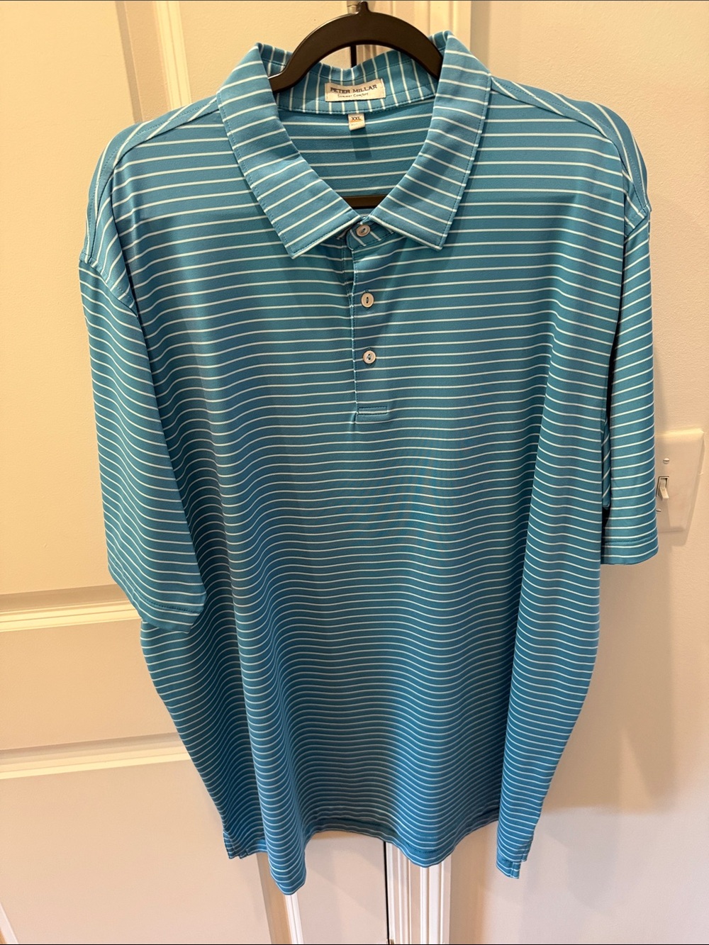 Peter Millar Teal Blue Thin-Striped Polo